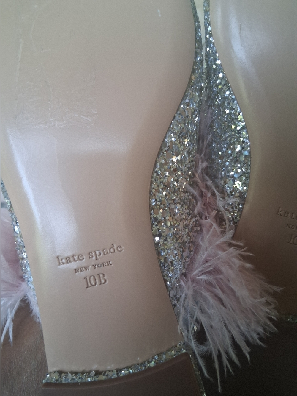 Kate Spade New York Silver and Pink Marabou Mules Size 10 - Picture 10 of 11